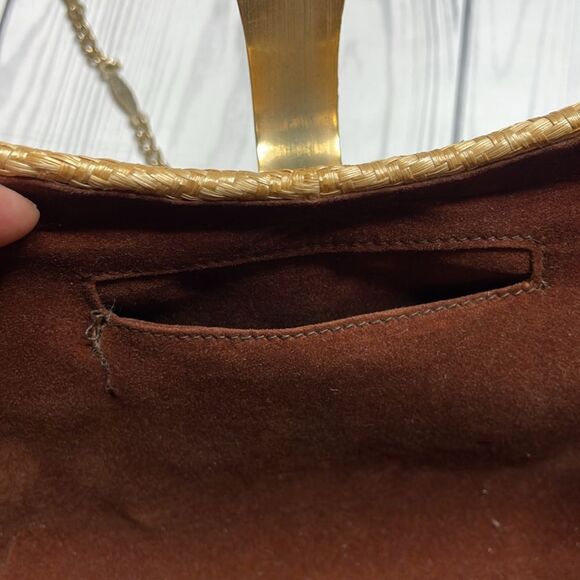 Vintage MCM Woven Hardbody purse with Gold Tone chain cross body or shoulder - Picture 7 of 9